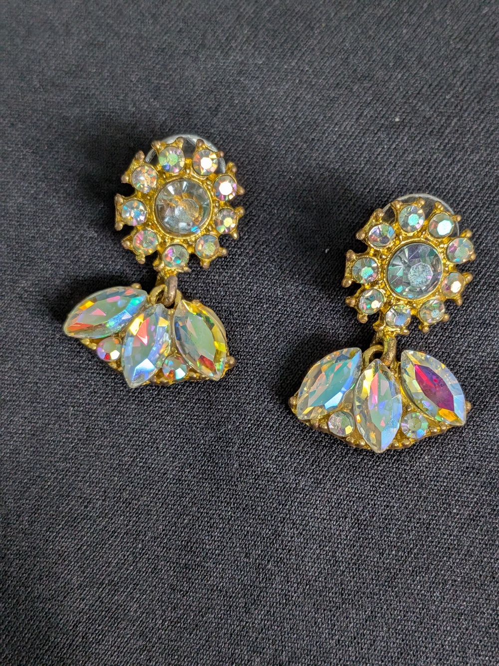 Aurora Borealis Crystal Drop Earrings - Gold Tone Vintage 2007s